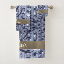 Conjunto De Toalhas Glittery Blue Monograma de Miçangas