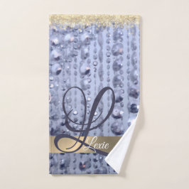 Conjunto De Toalhas Glittery Blue Monograma de Miçangas