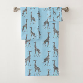 Conjunto De Toalhas Glittery Silver Giraffe on Dreamy Blue