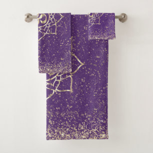 Conjunto De Toalhas Glittery Stars Om Mandala em roxo