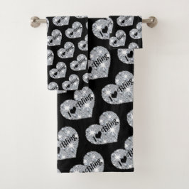 Conjunto De Toalhas Glitzy Eu adoro Bling SMS em corações de diamante 
