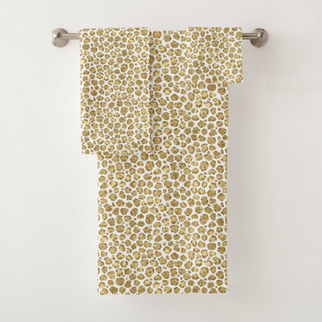Conjunto De Toalhas Glitzy Glam Dourada Glitter Leopardo       (Insitu)