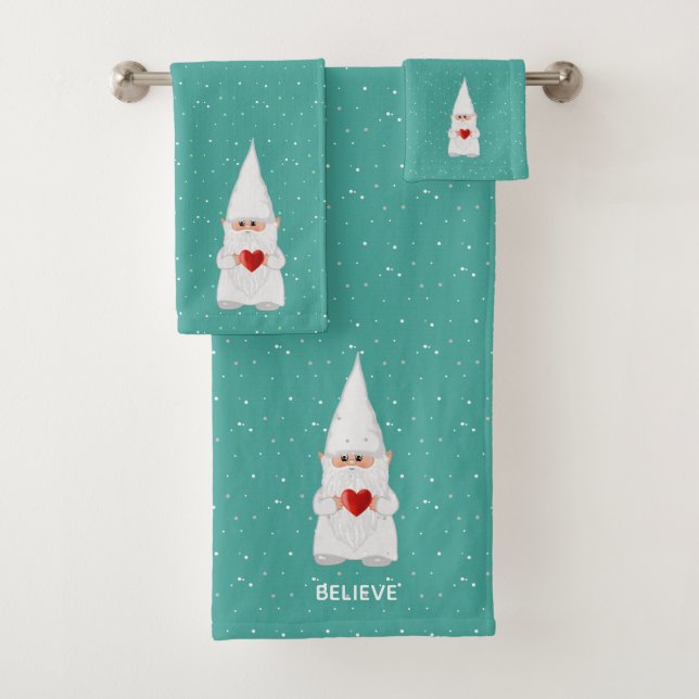 Conjunto De Toalhas Gnomo de Natal com Coração em Azul Turquesa (Insitu)
