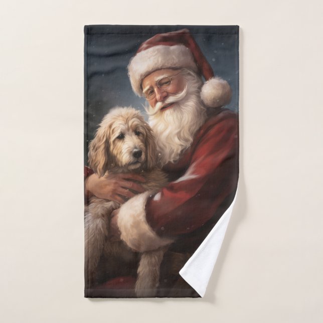 Conjunto De Toalhas Goldendoodle com Papai Noel Natal Festivo (Toalha de mão)