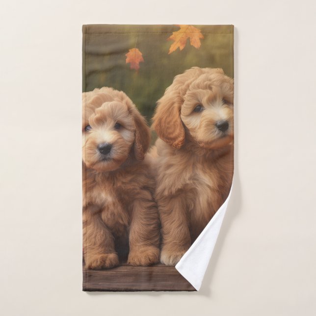 Conjunto De Toalhas Goldendoodle Puppy Autumn Delight Pumpkin (Toalha de mão)