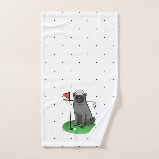 Conjunto De Toalhas Golf Pug Jogando Golfe (preto) Cachorro Bonito Eng (Toalha de mão)