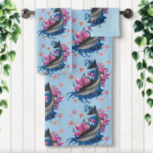 Conjunto De Toalhas Golfinhos Flores de Lotus Cerejeiros