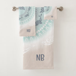 Conjunto De Toalhas Golfinhos Mandala Pale Blue Taupe Coaster