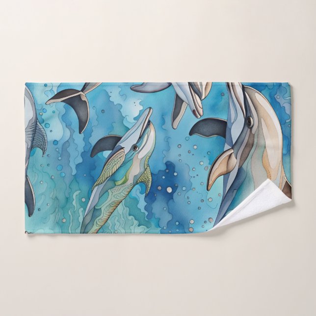 Conjunto De Toalhas Golfinhos nadando no mar (Toalha de mão)