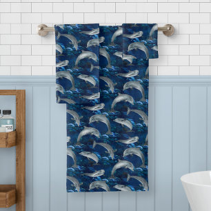 Conjunto De Toalhas Golfinhos Submarinos do Oceano e Peixes