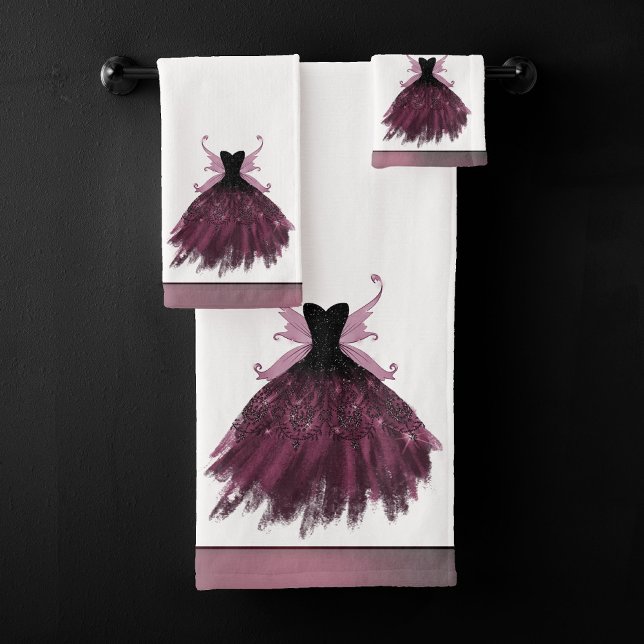 Conjunto De Toalhas Gothic Fairy Fuchsia Gown | Magenta Rosa-Rosa-Boca (Criador carregado)