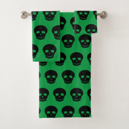 Conjunto De Toalhas Gótico Emerald Forest Dark Green Black Skull Padrã