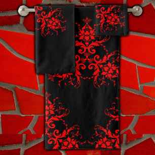 Conjunto De Toalhas Gótico Vermelho Romântico Vintage Damask