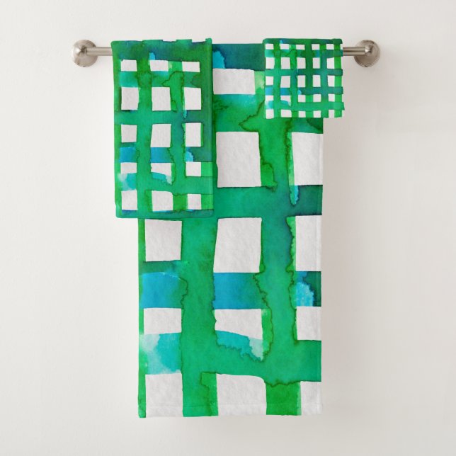 Conjunto De Toalhas Grade de aquarela - verde (Insitu)