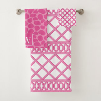 Conjunto De Toalhas Grade Maximalista Treliça Rosa Quente & Rosa Monog