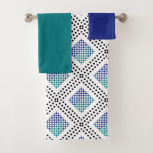 Conjunto De Toalhas Grade Pontilhada: Azul Repetitivo Preto