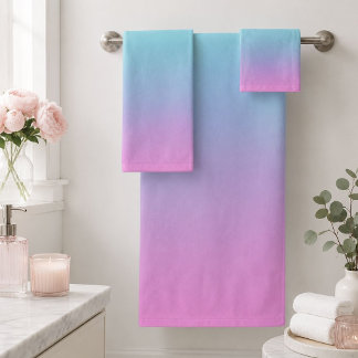 Conjunto De Toalhas Gradiente de cores de sereia roxo rosa aqua ombre