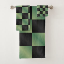 Conjunto De Toalhas Gradiente Preto Verde Azul Moderno Verificado