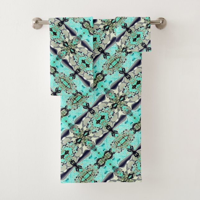 Conjunto De Toalhas Grande espelhamento de cinzas e aquamarinas (Insitu)