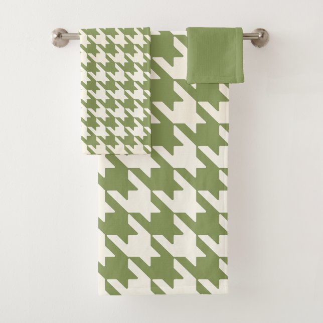 Conjunto De Toalhas Grande Houndstooth Patterno Verde e Branco (Insitu)