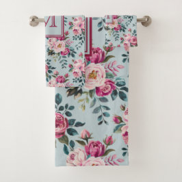 Conjunto De Toalhas Grandmillennial Dusty Rose Floral Custon Monogram