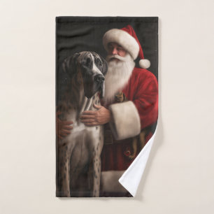 Conjunto De Toalhas Great Dane Com Claus de Natal Festivo