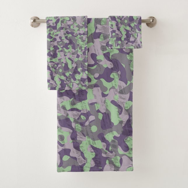 Conjunto De Toalhas green and purple camo abstract (Insitu)
