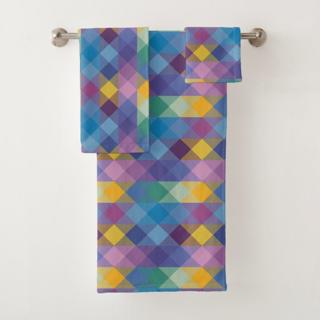 Conjunto De Toalhas green, blue, pink, yellow and purple geometric (Insitu)