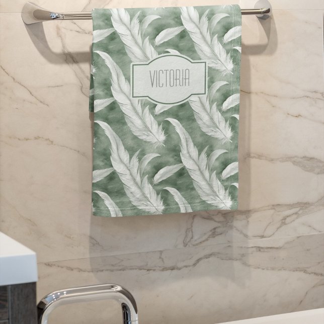 Conjunto De Toalhas Green Feathers Delicate Gray Monogrammed (Criador carregado)