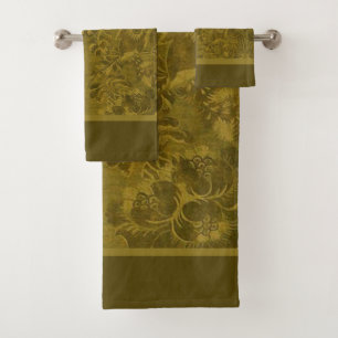 Conjunto De Toalhas Green Floral Peacock Feather Damask Luxury Bath To
