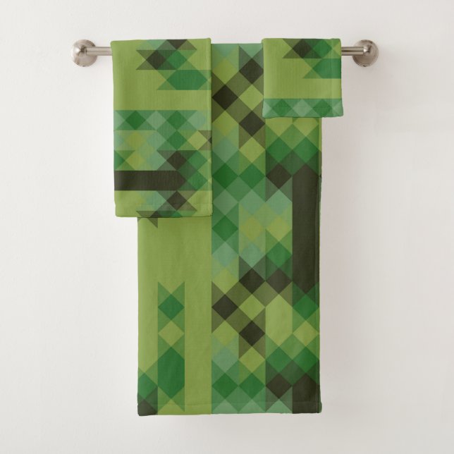 Conjunto De Toalhas green geometric pattern (Insitu)
