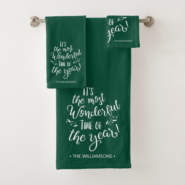 Conjunto De Toalhas Green Modern Christmas Typography Personalized (Insitu)