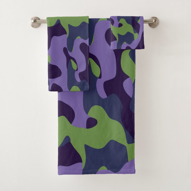 Conjunto De Toalhas Green Purple and Blue Camo abstract (Insitu)