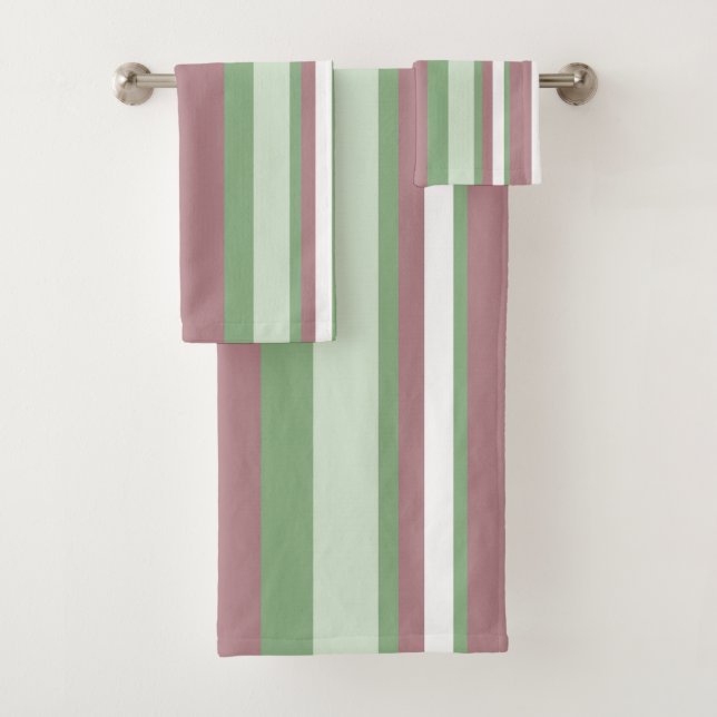 Conjunto De Toalhas Green, Rose and Pink Stripes (Insitu)