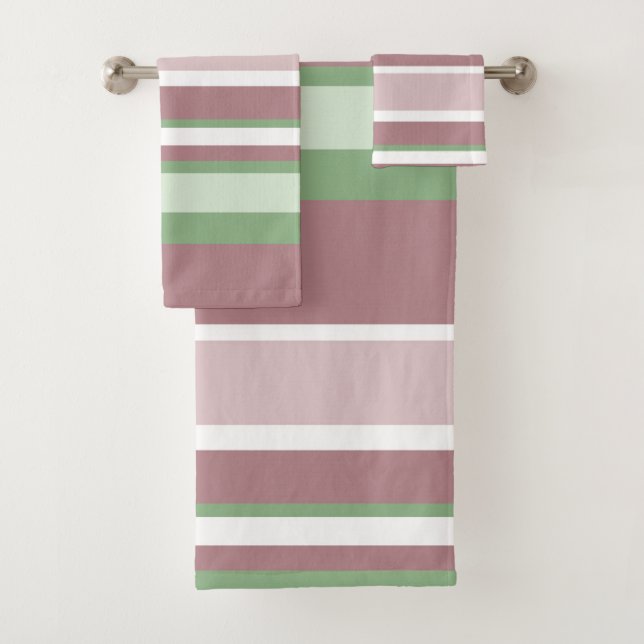 Conjunto De Toalhas Green, Rose and Pink Stripes (Insitu)