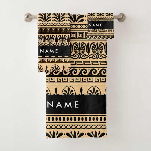 Conjunto De Toalhas Grego Fret, Mista Chave Meander, Brown, Seu Nome (Insitu)