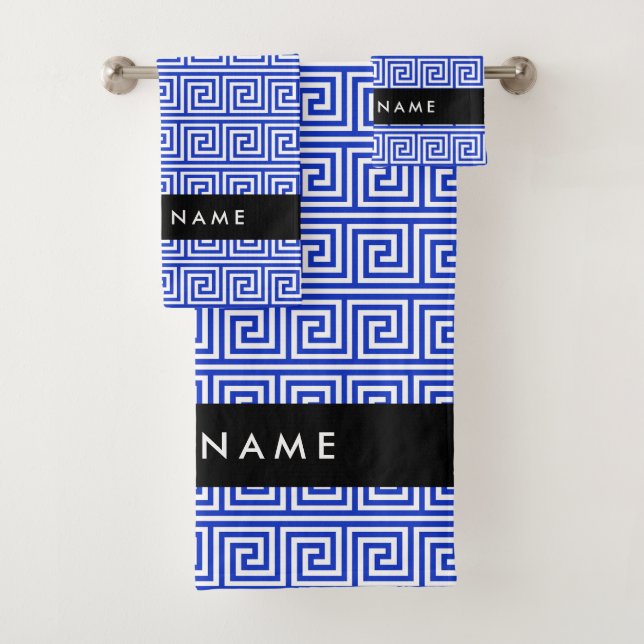 Conjunto De Toalhas Grego Meander Key Blue, Seu Nome, Personalize (Insitu)