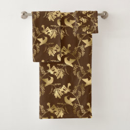 Conjunto De Toalhas Grelha Marrom, Gama Marrom, Elegante Dourado