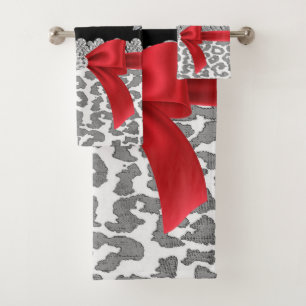 Conjunto De Toalhas Grelha Vermelha Arco-Cinza-Leopardo-Prata Espargos