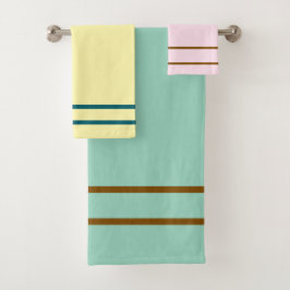 Conjunto De Toalhas Grelhas Geométricas Castanho-de-Creme Rosa