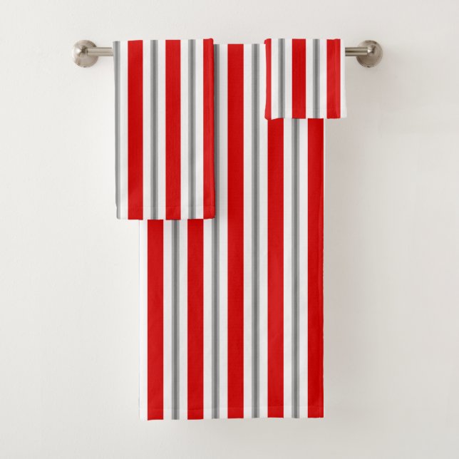 Conjunto De Toalhas Greve de Verão, Vermelho Profundo, Branco e Cinzas (Insitu)