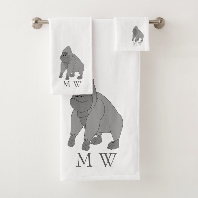 Conjunto De Toalhas Grey Gorilla Design Monogramado (Insitu)