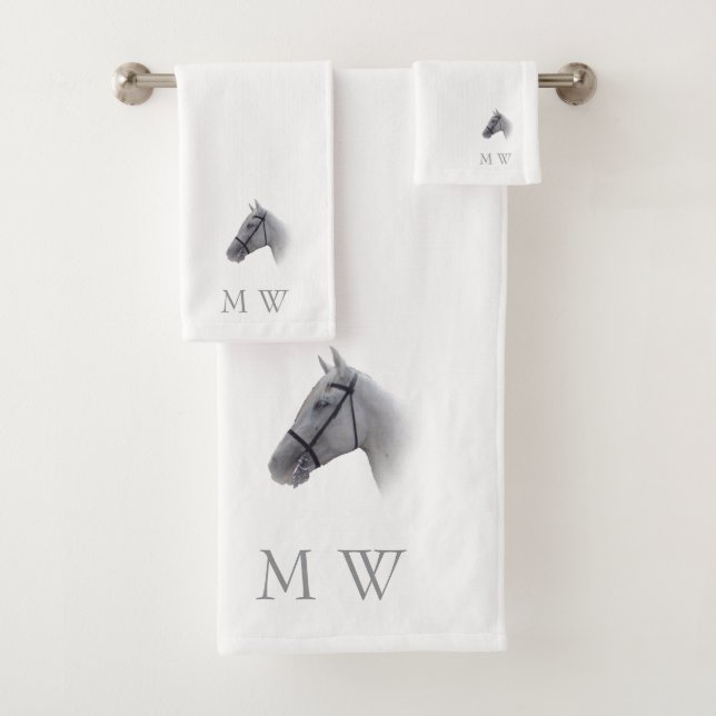 Conjunto De Toalhas Grey Horse Design Monogrammed (Insitu)