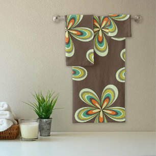 Conjunto De Toalhas Groovy 60s 70s Hippie Flower Brown Retro Daisy