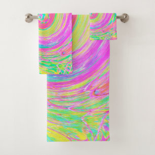Conjunto De Toalhas Groovy Abstrato Redemoinho Líquido Rosa e Azul