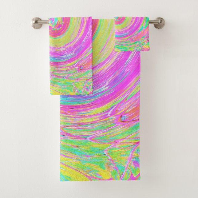 Conjunto De Toalhas Groovy Abstrato Redemoinho Líquido Rosa e Azul (Insitu)