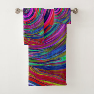 Conjunto De Toalhas Groovy Abstrato Retro Magenta Dark Rainbow Swirl