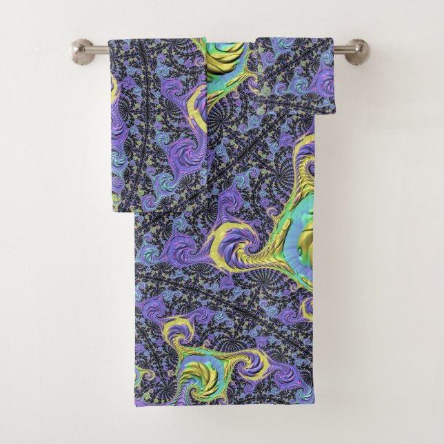 Conjunto De Toalhas Groovy Boho Hippie Funky Abstrato Fractal (Insitu)