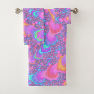 Conjunto De Toalhas Groovy Colorido Fluorescente Trippy Espiral Fracta