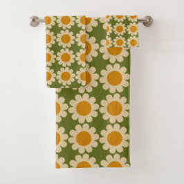 Conjunto De Toalhas Groovy Daisy verde e amarelo